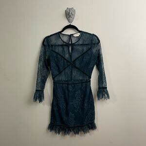 Lovers + Friends XS long sleeve mini dress cottagecore cocktail lace Green Party